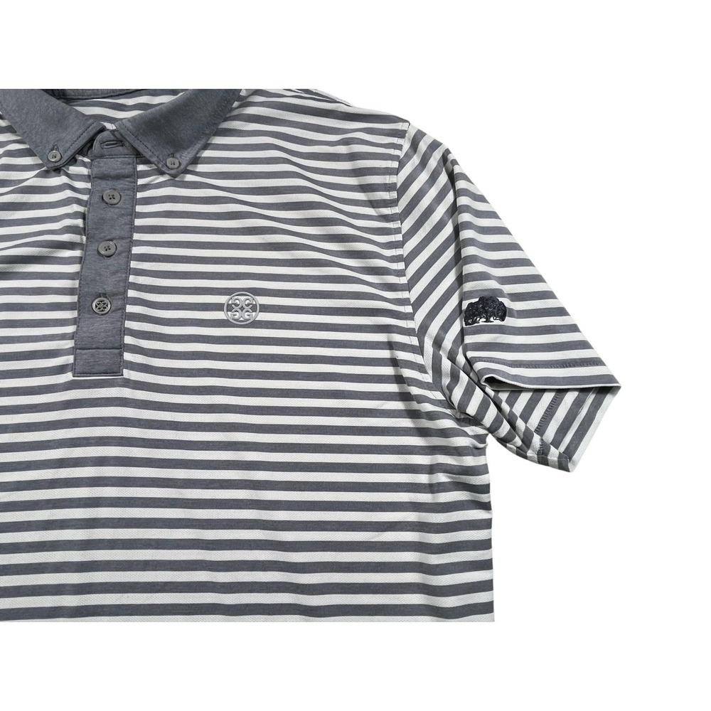 GFORE Mens Medium Gray White Striped Performance Golf Polo Button Collar Shirt - Picture 2 of 3